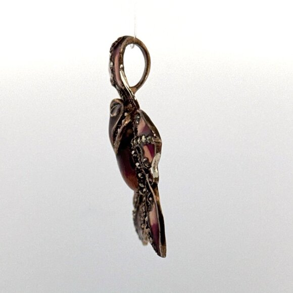 Estate Sterling Silver 925 Orchid Flower Pendant Marcasite Inlay Purple Enamel - Picture 4 of 8